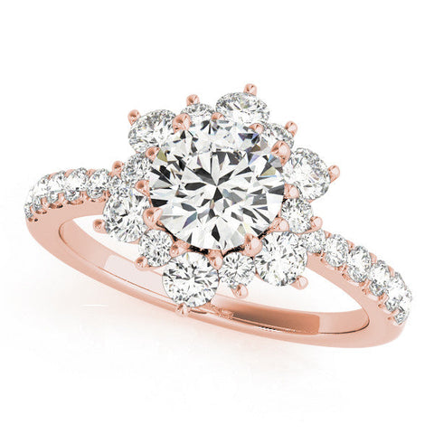 Rose gold Round Cut Diamond Floral Halo Pave Band with Prong Setting