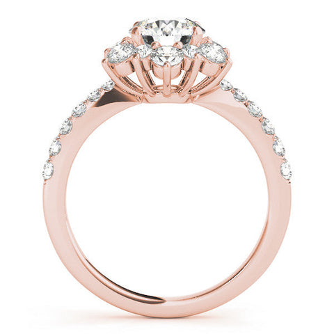 Rose gold Round Cut Diamond Floral Halo Pave Band with Prong Setting
