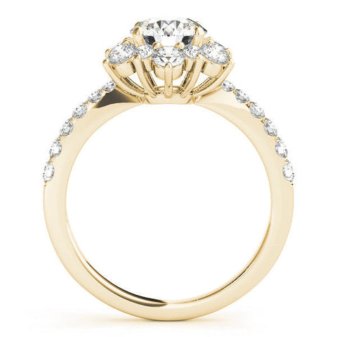 Yellow gold Round Cut Diamond Floral Halo Pave Band with Prong Setting