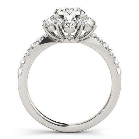 White gold Round Cut Diamond Floral Halo Pave Band with Prong Setting