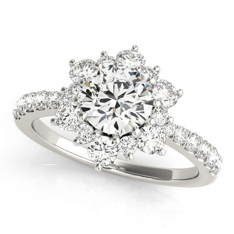 White gold Round Cut Diamond Floral Halo Pave Band with Prong Setting