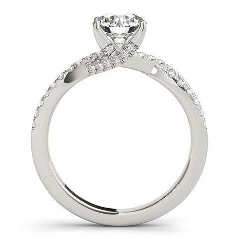 Platinum Round Solitaire Twist Pave Diamond Engagement Ring with Prong Setting