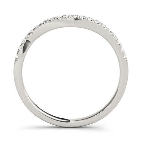 White gold Round Cut Diamond Pavé Curved Band with Shared Prong Setting
