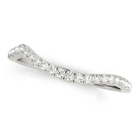 White gold Round Cut Diamond Pavé Curved Band with Shared Prong Setting