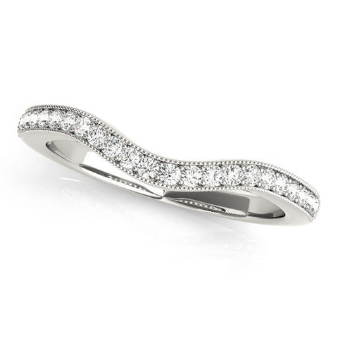 White gold Pavé Round Diamond Curved Band with Milgrain Edge
