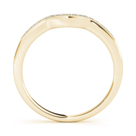 Yellow gold Milgrain Pave Round Diamond Curved Band