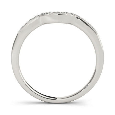 White gold Milgrain Pave Round Diamond Curved Band