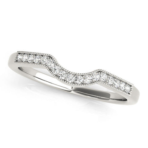 White gold Milgrain Pave Round Diamond Curved Band