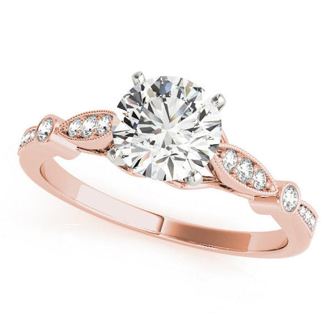 Rose gold Heart Cut Diamond with Milgrain Marquise and Bezel Accents on a Solitaire Band with Prong Setting