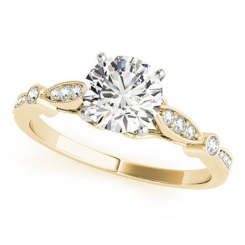 Yellow gold Heart Cut Diamond with Milgrain Marquise and Bezel Accents on a Solitaire Band with Prong Setting