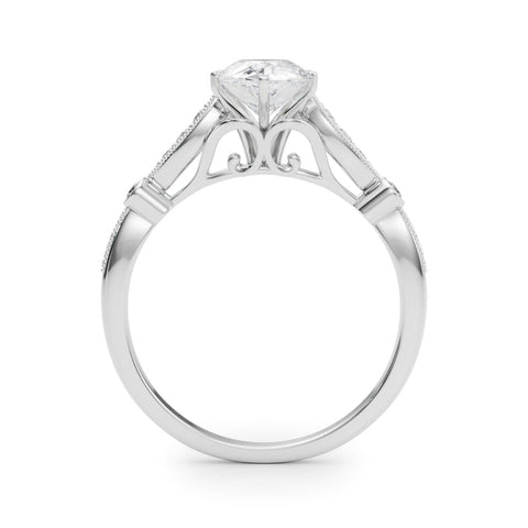 Silver Pear Cut Diamond with Milgrain Marquise and Bezel Accents on a Solitaire Band with Prong Setting