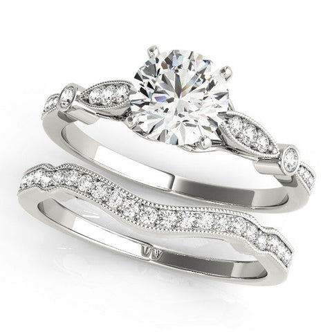 Silver Heart Cut Diamond with Milgrain Marquise and Bezel Accents on a Solitaire Band with Prong Setting
