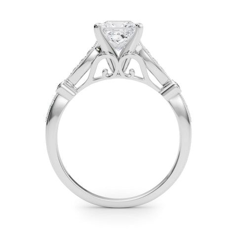Silver Princess Cut Diamond with Milgrain Marquise and Bezel Accents on a Solitaire Band with Prong Setting