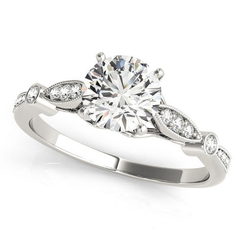 Silver Heart Cut Diamond with Milgrain Marquise and Bezel Accents on a Solitaire Band with Prong Setting