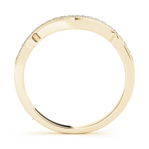 Yellow gold Pavé Round Diamond Curved Milgrain Band