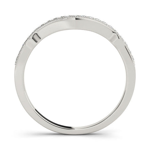 White gold Pavé Round Diamond Curved Milgrain Band