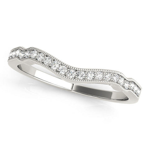White gold Pavé Round Diamond Curved Milgrain Band