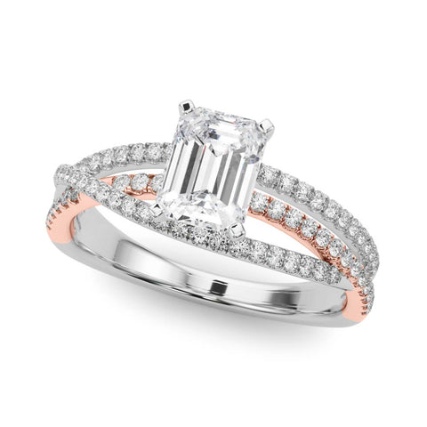Rose gold Emerald Solitaire Twist Band with Pavé Setting and Four-Prong Setting