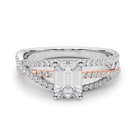Rose gold Emerald Solitaire Twist Band with Pavé Setting and Four-Prong Setting