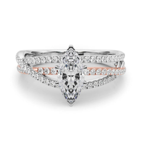 Rose gold Marquise Solitaire Twist Band with Pavé Setting and Four-Prong Setting