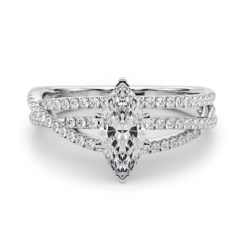 White gold Marquise Solitaire Twist Band with Pavé Setting and Four-Prong Setting