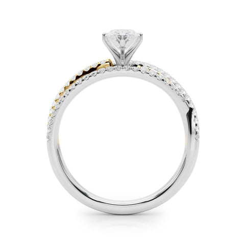 Yellow gold Marquise Solitaire Twist Band with Pavé Setting and Four-Prong Setting
