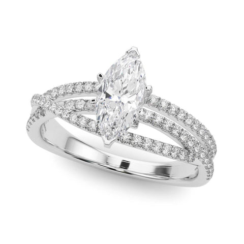 White gold Marquise Solitaire Twist Band with Pavé Setting and Four-Prong Setting
