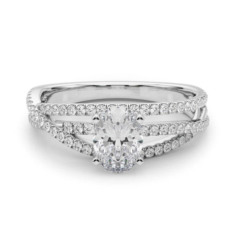 White gold Oval Solitaire Twist Band with Pavé Setting and Four-Prong Setting