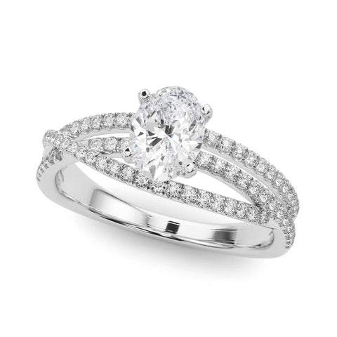 White gold Oval Solitaire Twist Band with Pavé Setting and Four-Prong Setting