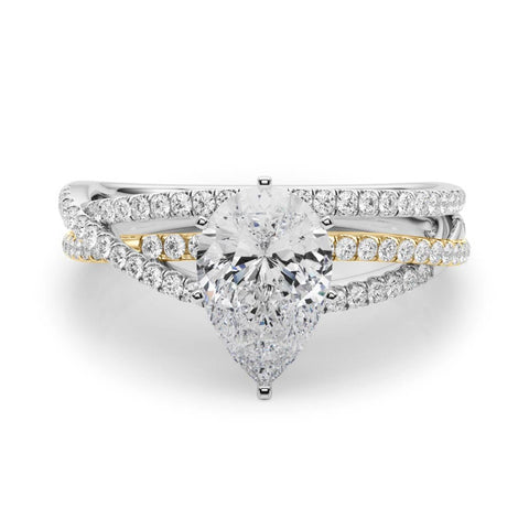Yellow gold Pear Solitaire Twist Band with Pavé Setting and Four-Prong Setting
