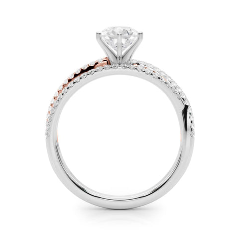 Rose gold Pear Solitaire Twist Band with Pavé Setting and Four-Prong Setting