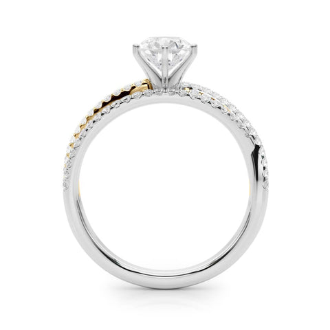 Yellow gold Pear Solitaire Twist Band with Pavé Setting and Four-Prong Setting