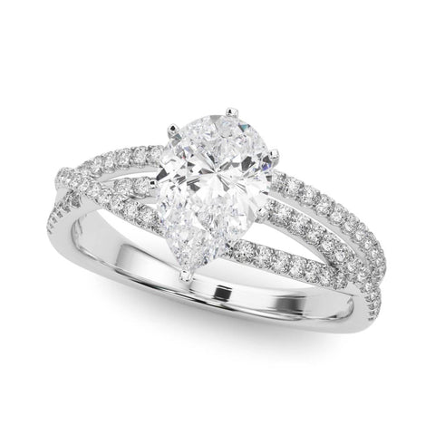 White gold Pear Solitaire Twist Band with Pavé Setting and Four-Prong Setting