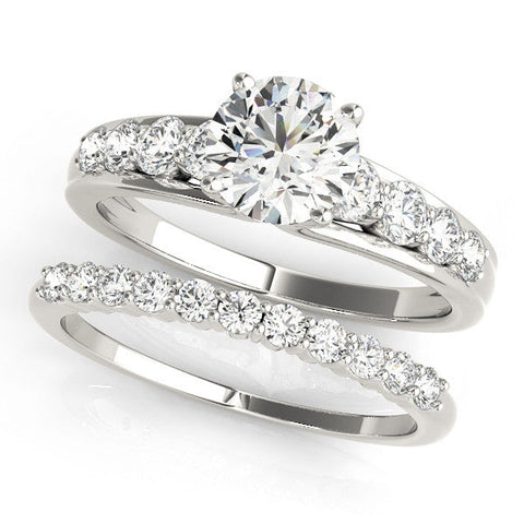 Silver Princess Brilliant Solitaire with Side Stones on a Pave Band and Four-Prong Setting