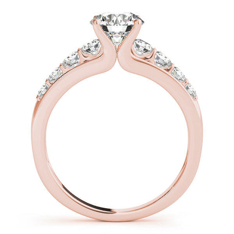 Rose gold Princess Brilliant Solitaire with Side Stones on a Pave Band and Four-Prong Setting