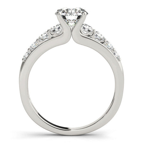 Silver Princess Brilliant Solitaire with Side Stones on a Pave Band and Four-Prong Setting