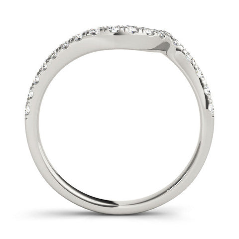 White gold Round Diamond Pavé V-Shaped Contour Band with Shared Prong Setting
