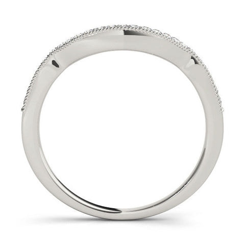 White gold Curved Pavé Diamond Milgrain Band with Round Brilliant Stones