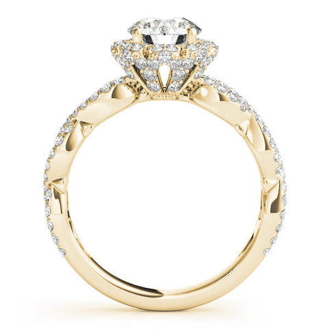 Yellow gold Round Halo Twist Band Solitaire Ring with Six-Prong Setting