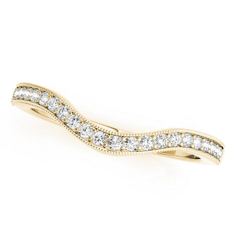 Yellow gold Round Brilliant Milgrain Bezel Set Diamond Wave Band