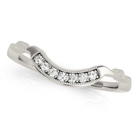 White gold Milgrain Curved Diamond Pavé Band with Round Stones