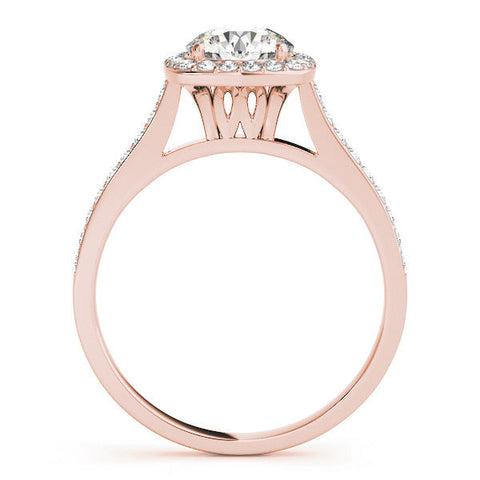 Rose gold Cushion Halo Round Diamond Pavé Band with Four-Prong Setting