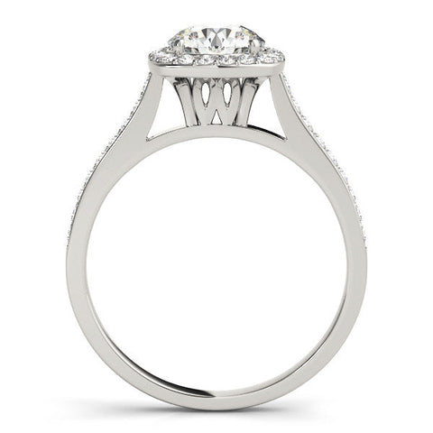 White gold Cushion Halo Round Diamond Pavé Band with Four-Prong Setting