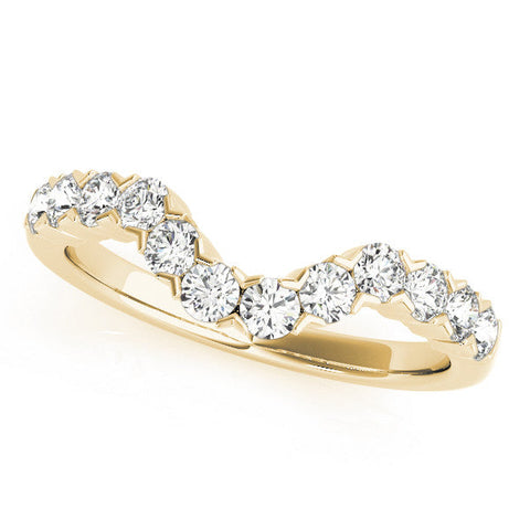 Yellow gold V-Shaped Diamond Round Cut Pavé Band with Prong Setting