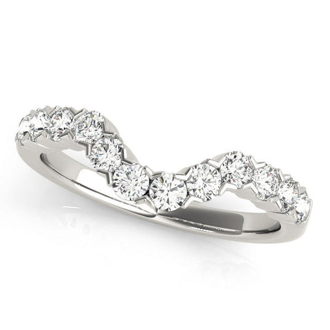 Silver V-Shaped Diamond Round Cut Pavé Band with Prong Setting