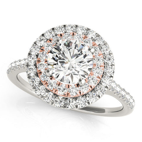 Rose gold Double Halo Round Diamond Pave Band with Four-Prong Setting