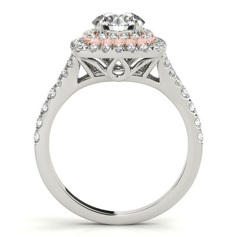 Rose gold Double Halo Round Cut Pave Split Shank Prong Set Ring
