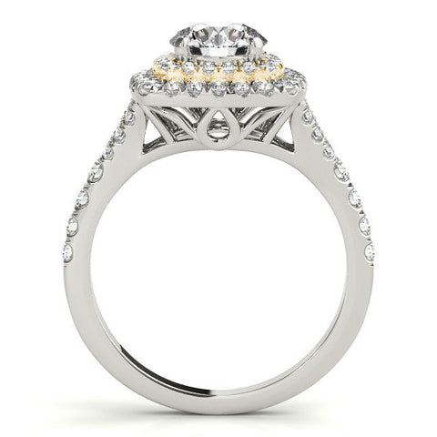 Yellow gold Double Halo Round Cut Pave Split Shank Prong Set Ring