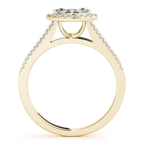 Yellow gold Pave Split Shank Halo Pear Cut Prong Set Ring