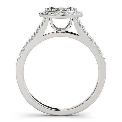Platinum Pave Split Shank Halo Pear Cut Prong Set Ring